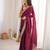 Wine tissue embridered saree with unstitched blouse piece