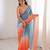 Blue & orange tissue embridered saree with unstitched blouse piece