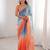 Blue & orange tissue embridered saree with unstitched blouse piece