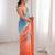 Blue & orange tissue embridered saree with unstitched blouse piece