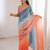 Blue & orange tissue embridered saree with unstitched blouse piece