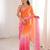 Orange & pink tissue embridered saree with unstitched blouse piece