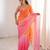 Orange & pink tissue embridered saree with unstitched blouse piece