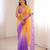 Yellow & purple tissue embridered saree with unstitched blouse piece