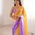 Yellow & purple tissue embridered saree with unstitched blouse piece