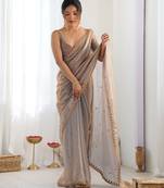 grey tissue embridered saree with unstitched blouse piece
