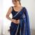 navy blue tissue embridered saree with unstitched blouse piece