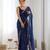 navy blue tissue embridered saree with unstitched blouse piece