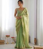 pista tissue embridered saree with unstitched blouse piece