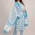 Blue white floral block printed indian readymade straight salwar kameez kurti pant dupatta set for women - set of 3