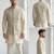 Beige floral embroidered linen nehru style men's ethnic waistcoat