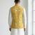 Mustard yellow intricate floral and animal motif thread embroidery art silk mandarin collar men's ethnic waistcoat
