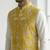 Mustard yellow intricate floral and animal motif thread embroidery art silk mandarin collar men's ethnic waistcoat