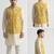 Mustard yellow intricate floral and animal motif thread embroidery art silk mandarin collar men's ethnic waistcoat