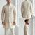 Beige floral thread embroidery silk blend mandarin collar men's waistcoat