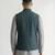 Teal blue geometric thread work art silk mandarin collar men's waistcoat