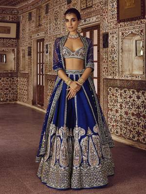 Blue Art Silk Heavy Embroidery Sequence work Lehenga Choli with Dupatta For Women 1