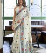 White linen jaquard handoom casual wear saree