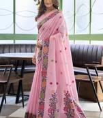 Baby pink linen jaquard handoom casual wear saree