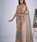designer green peach hand work zarkan embroidery silk saree