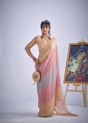 designer multicolor hand work zarkan embroidery silk saree 1