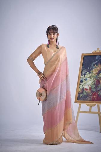 designer multicolor hand work zarkan embroidery silk saree