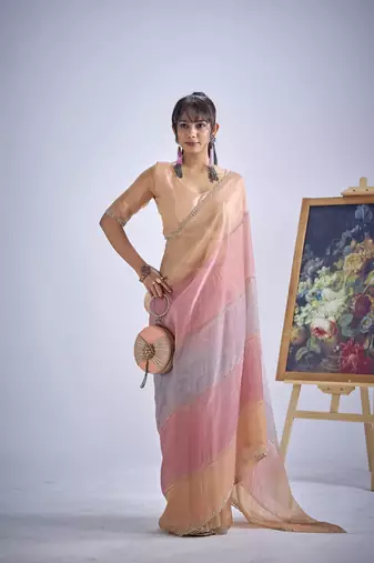 designer multicolor hand work zarkan embroidery silk saree