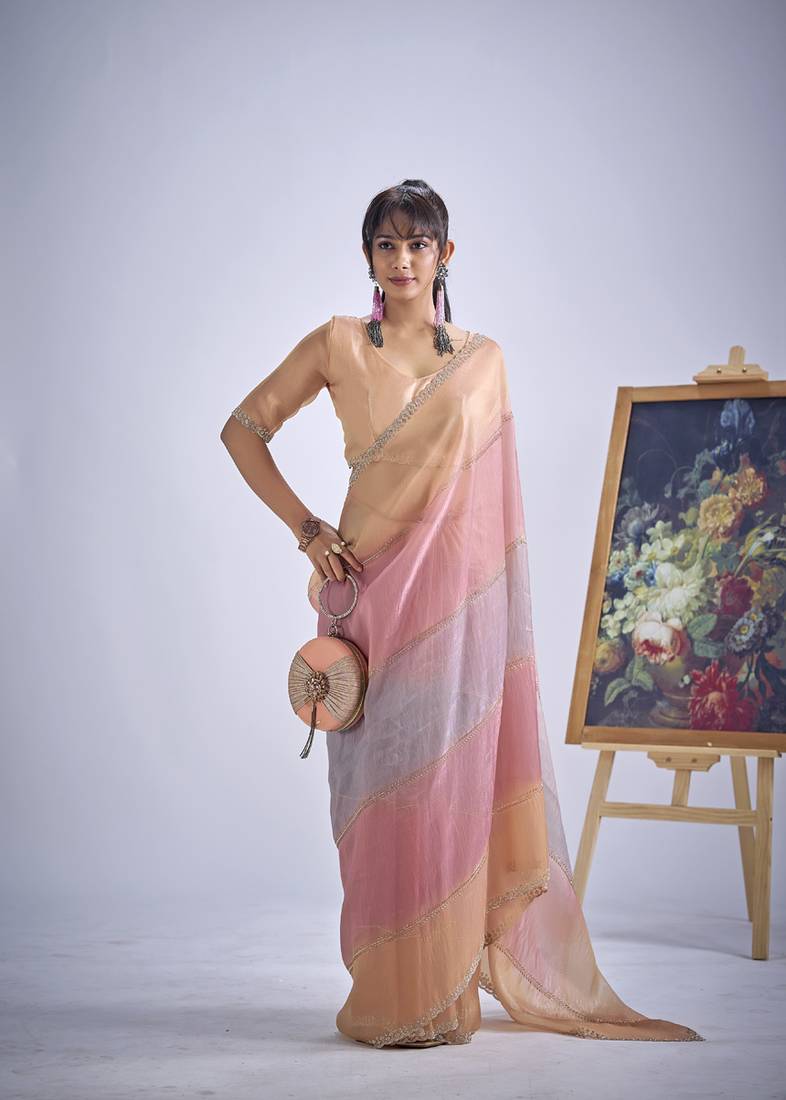 designer multicolor hand work zarkan embroidery silk saree