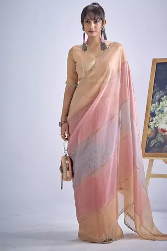 designer multicolor hand work zarkan embroidery silk saree
