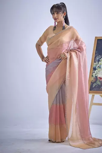 designer multicolor hand work zarkan embroidery silk saree
