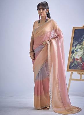 designer multicolor hand work zarkan embroidery silk saree 5