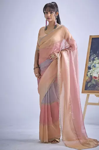 designer multicolor hand work zarkan embroidery silk saree