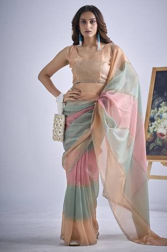 designer multicolor hand work zarkan embroidery silk saree