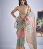 designer multicolor hand work zarkan embroidery silk saree