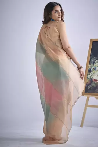 designer multicolor hand work zarkan embroidery silk saree