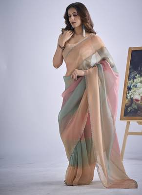 designer multicolor hand work zarkan embroidery silk saree 3