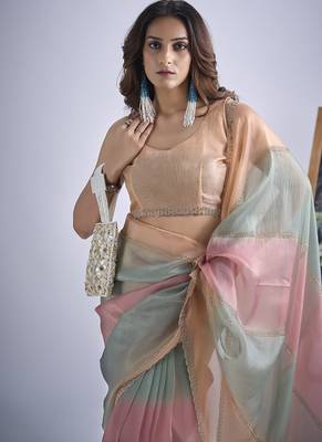 designer multicolor hand work zarkan embroidery silk saree 5