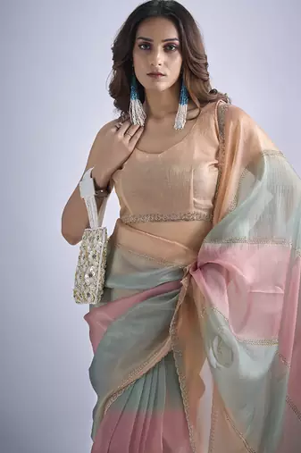 designer multicolor hand work zarkan embroidery silk saree