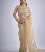 indian beige zarkan butta handwork kanjivaram silk saree
