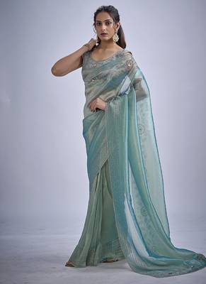 indian sky blue zarkan butta handwork kanjivaram silk saree 1