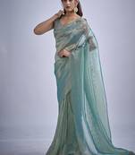 indian sky blue zarkan butta handwork kanjivaram silk saree