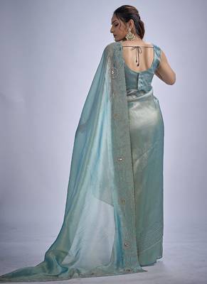 indian sky blue zarkan butta handwork kanjivaram silk saree 2