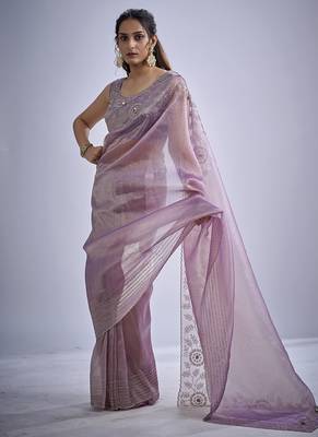 indian lavender zarkan butta handwork kanjivaram silk saree 1
