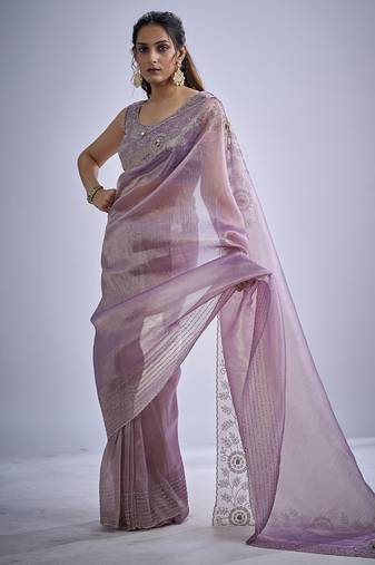 indian lavender zarkan butta handwork kanjivaram silk saree