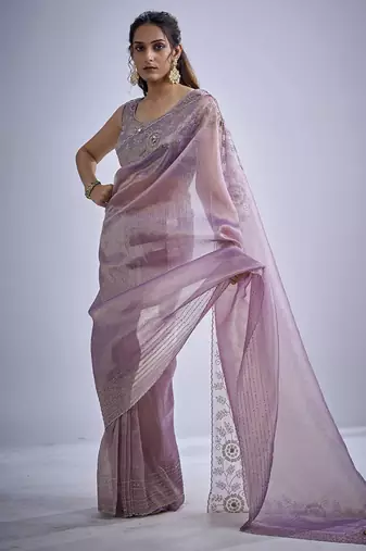 indian lavender zarkan butta handwork kanjivaram silk saree