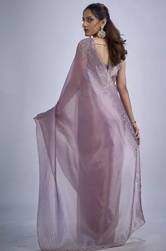indian lavender zarkan butta handwork kanjivaram silk saree