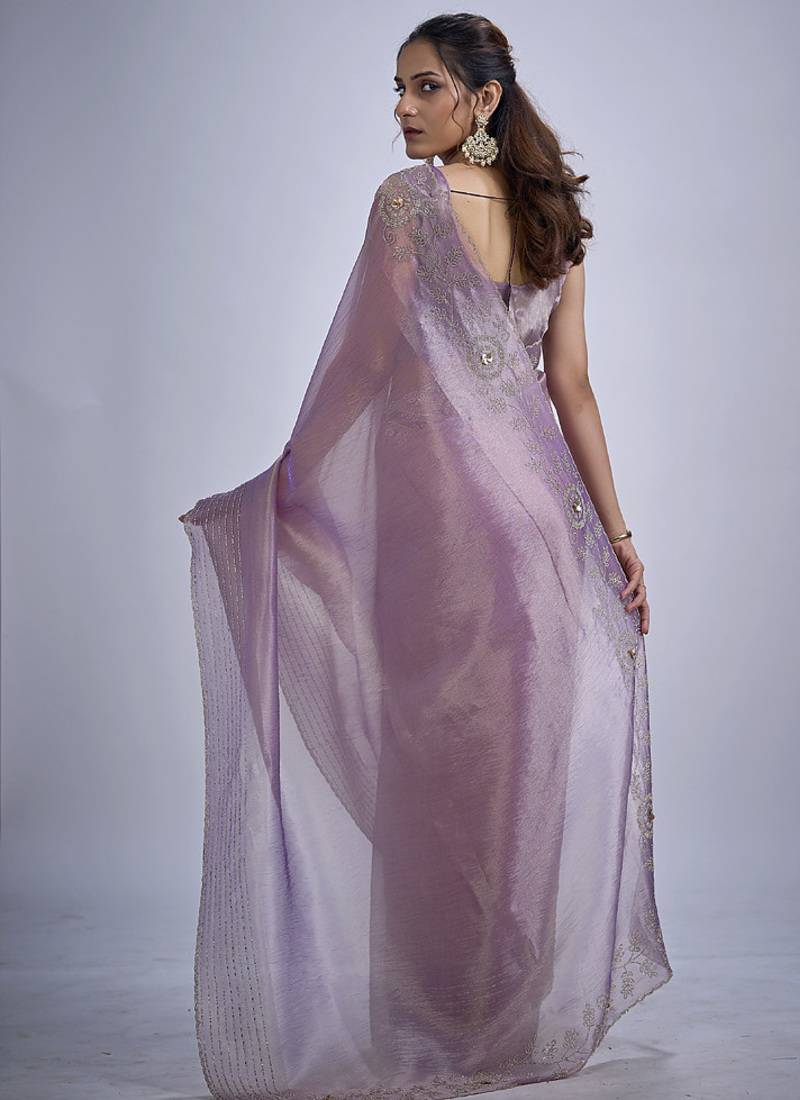 indian lavender zarkan butta handwork kanjivaram silk saree