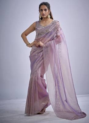 indian lavender zarkan butta handwork kanjivaram silk saree 3