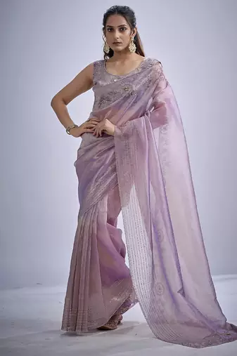 indian lavender zarkan butta handwork kanjivaram silk saree