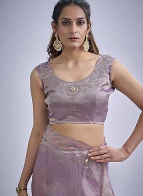 indian lavender zarkan butta handwork kanjivaram silk saree 4